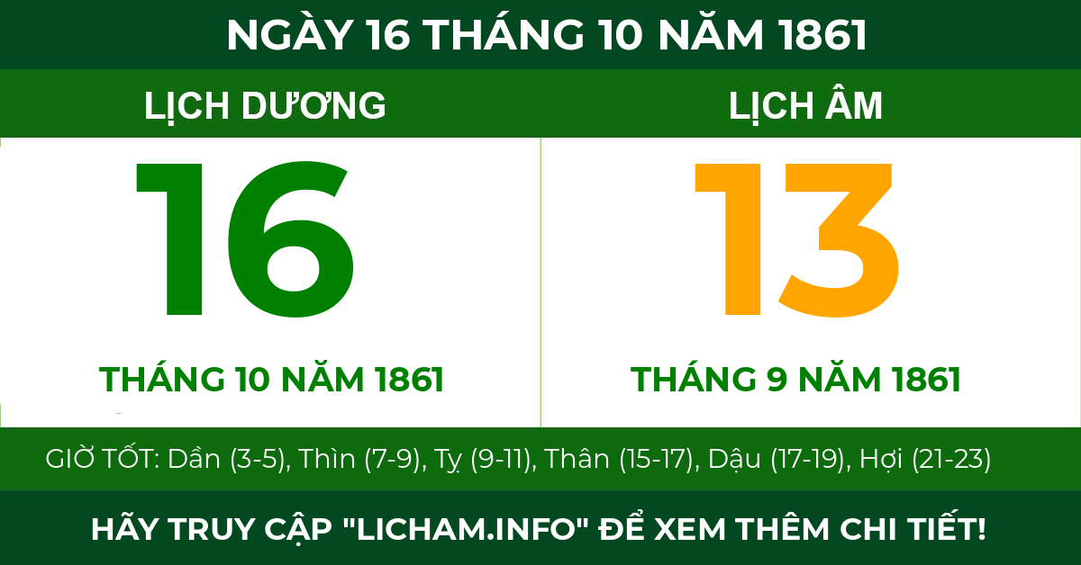 lịch âm ngày 16 tháng 10 năm 1861