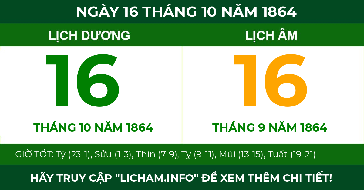 lịch âm ngày 16 tháng 10 năm 1864