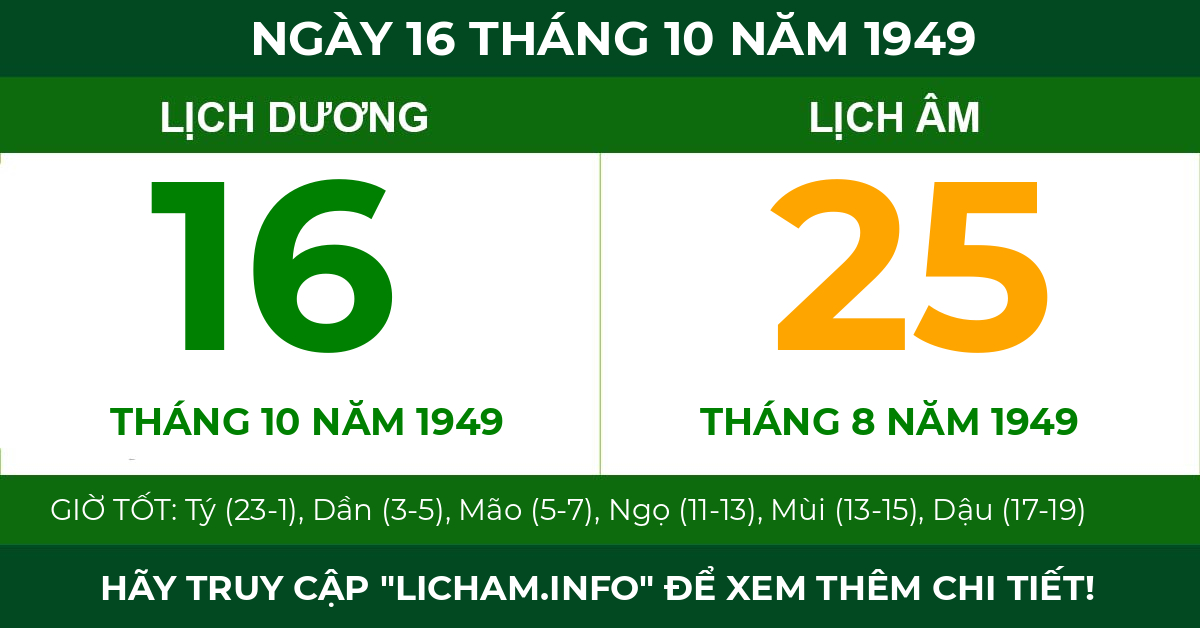 lịch âm ngày 16 tháng 10 năm 1949