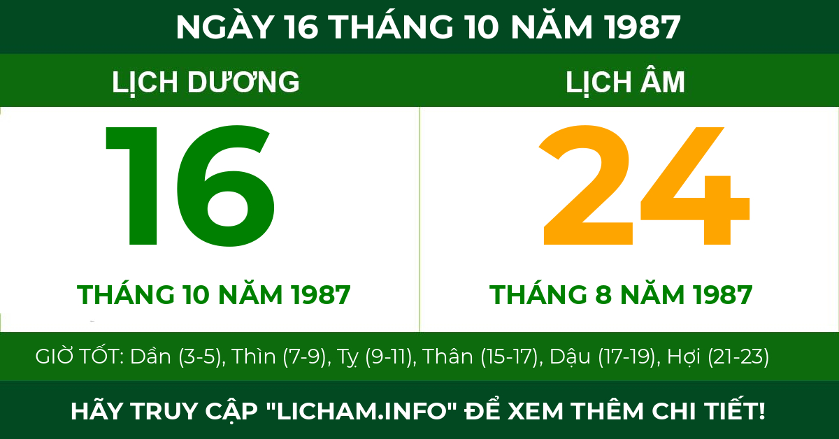 lịch âm ngày 16 tháng 10 năm 1987