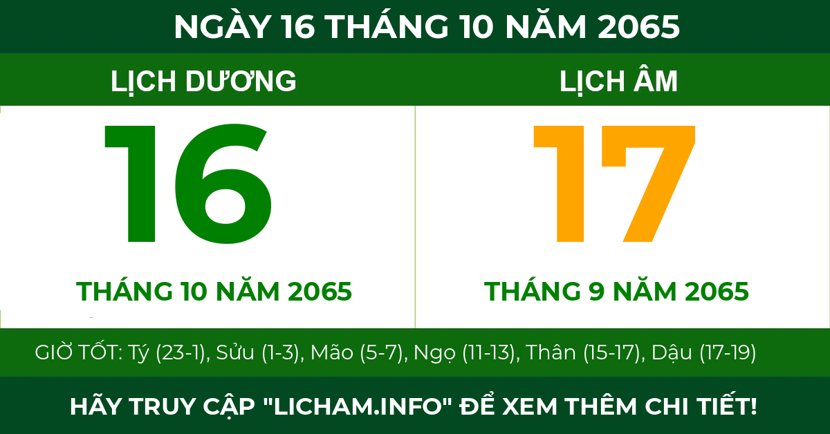 lịch âm ngày 16 tháng 10 năm 2065