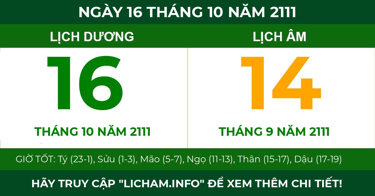 lịch âm ngày 16 tháng 10 năm 2111
