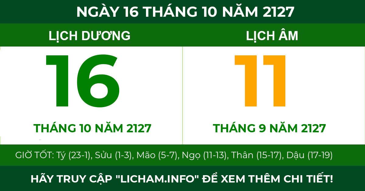 lịch âm ngày 16 tháng 10 năm 2127
