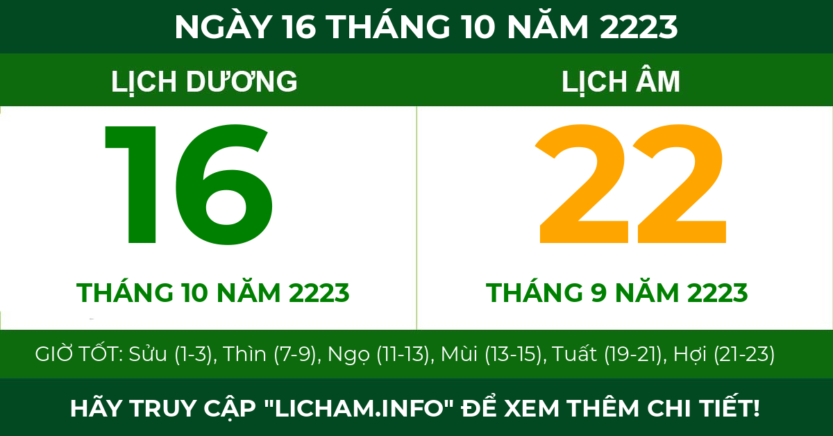 lịch âm ngày 16 tháng 10 năm 2223