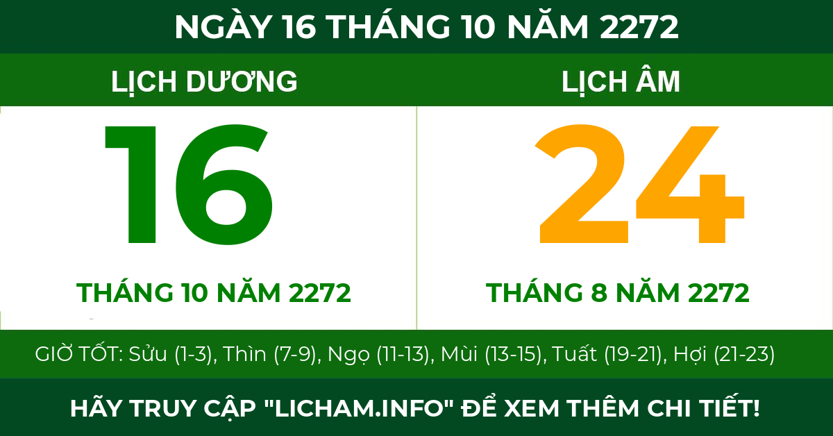 lịch âm ngày 16 tháng 10 năm 2272