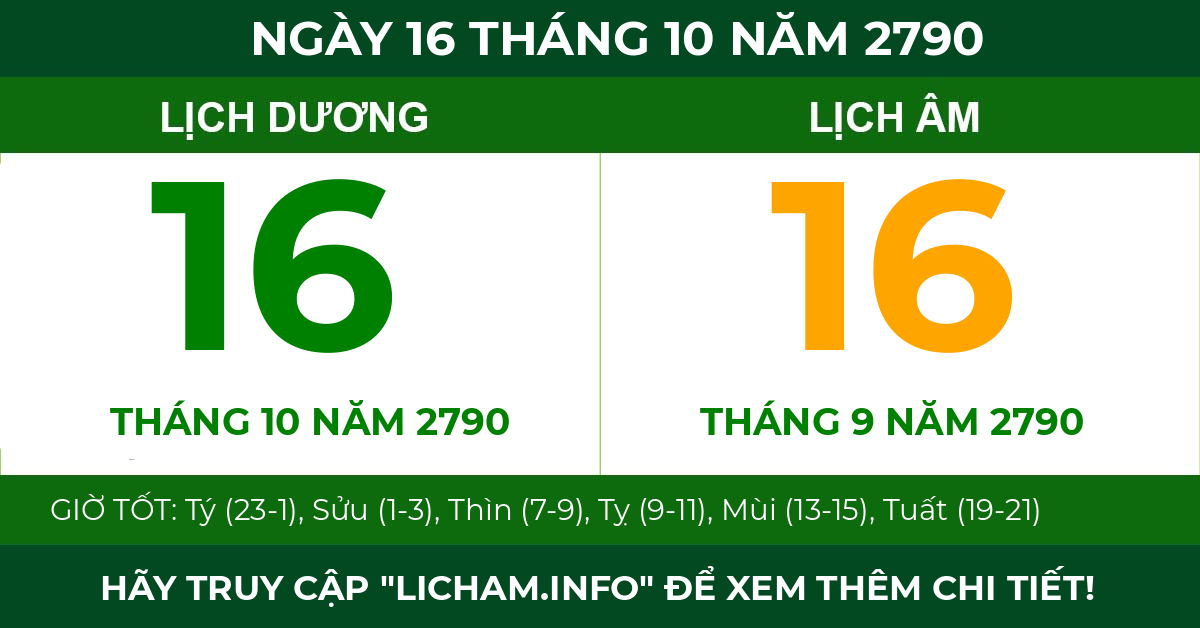 lịch âm ngày 16 tháng 10 năm 2790