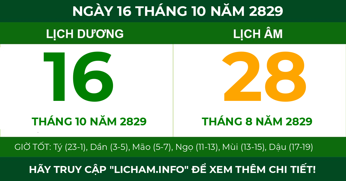 lịch âm ngày 16 tháng 10 năm 2829