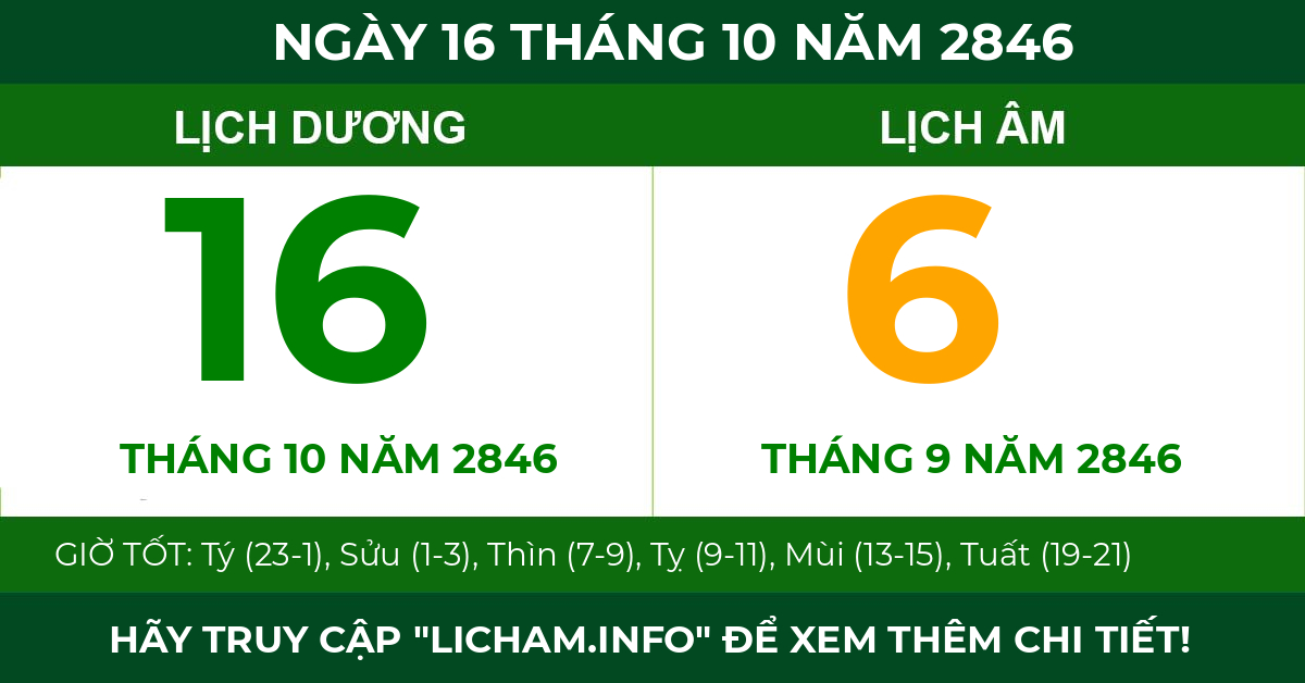 lịch âm ngày 16 tháng 10 năm 2846
