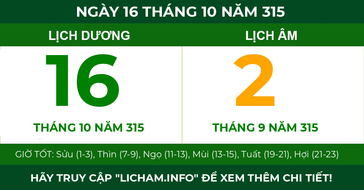 lịch âm ngày 16 tháng 10 năm 315
