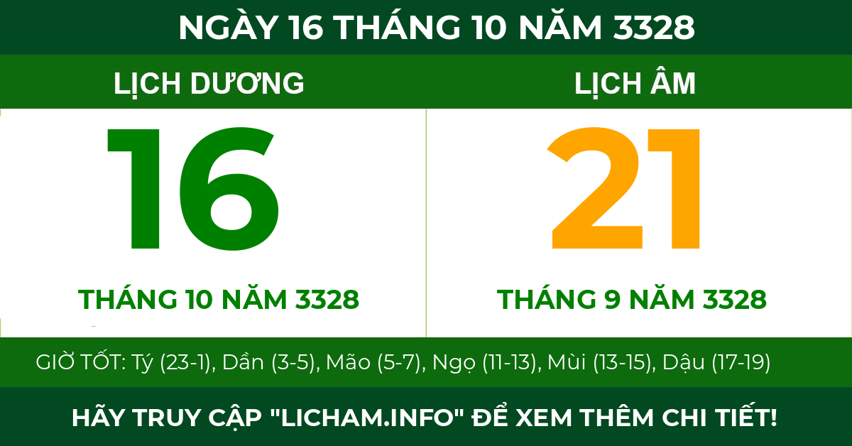 lịch âm ngày 16 tháng 10 năm 3328