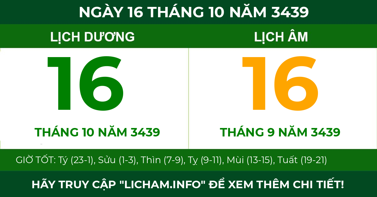 lịch âm ngày 16 tháng 10 năm 3439