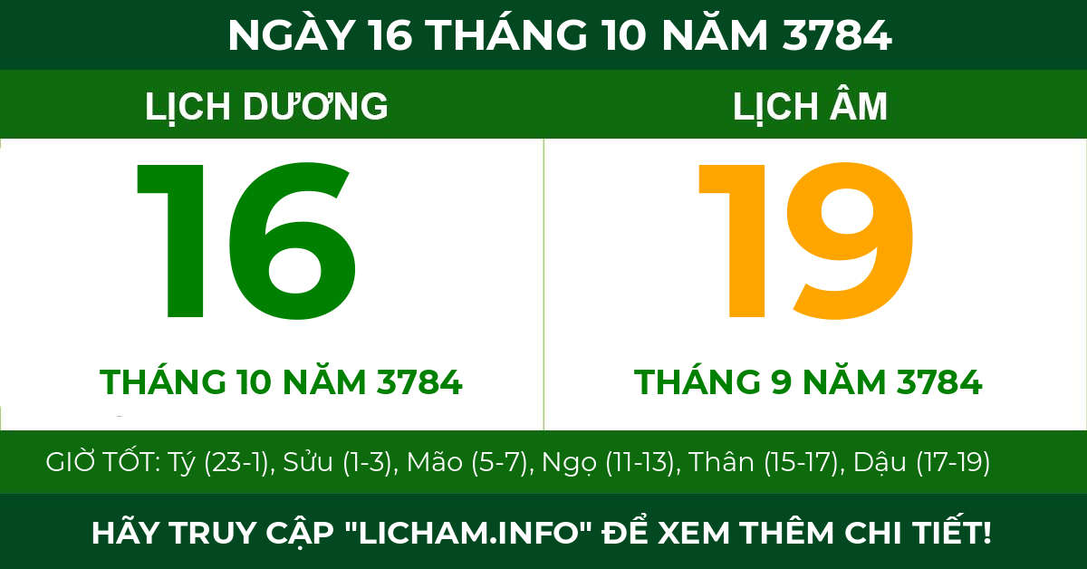 lịch âm ngày 16 tháng 10 năm 3784