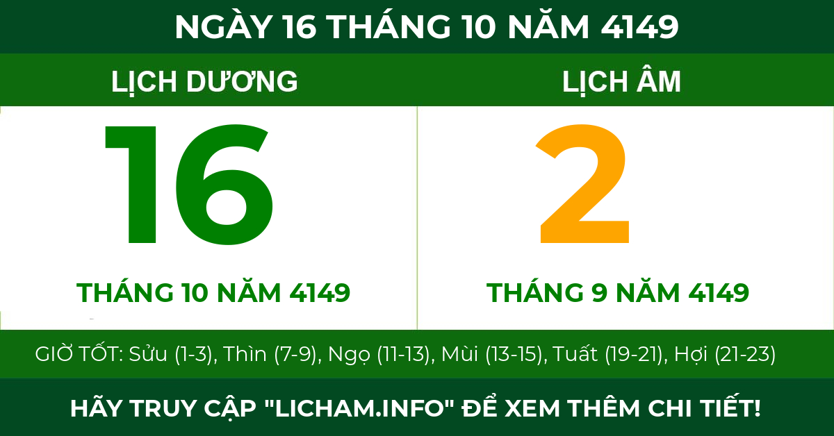 lịch âm ngày 16 tháng 10 năm 4149