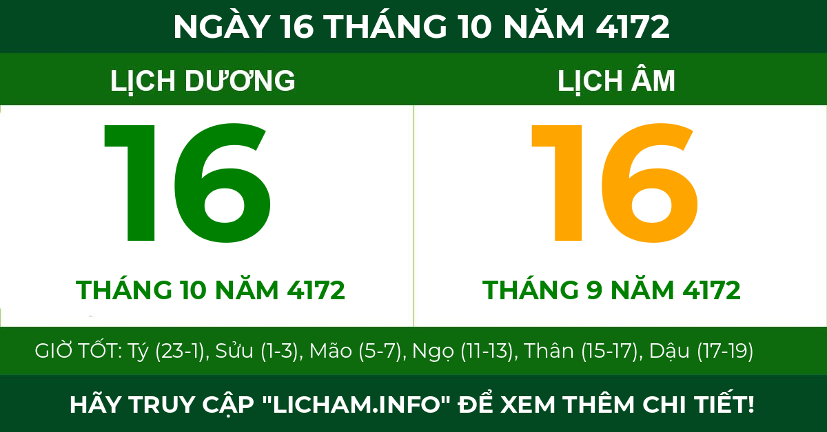 lịch âm ngày 16 tháng 10 năm 4172