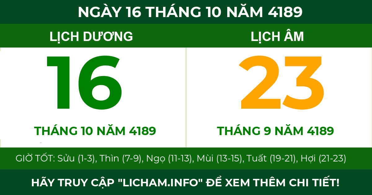 lịch âm ngày 16 tháng 10 năm 4189