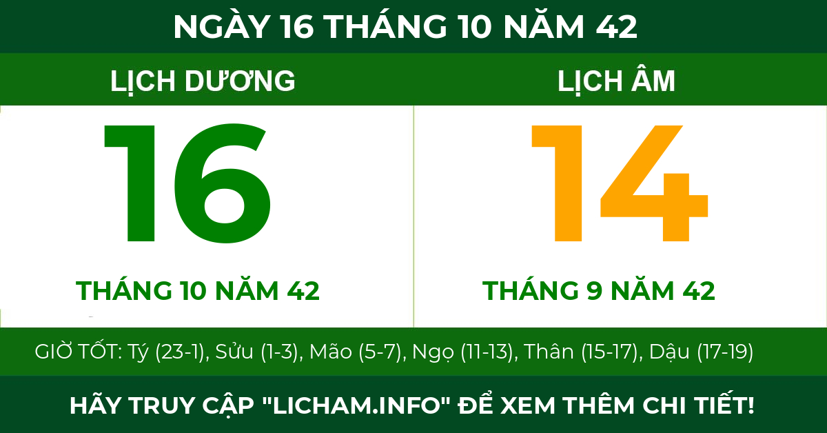 lịch âm ngày 16 tháng 10 năm 42