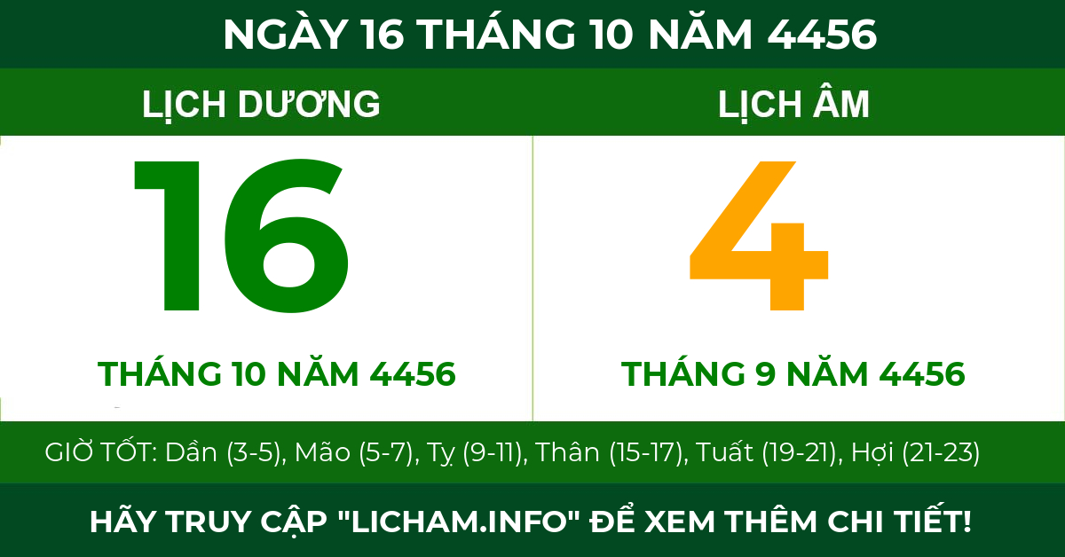 lịch âm ngày 16 tháng 10 năm 4456