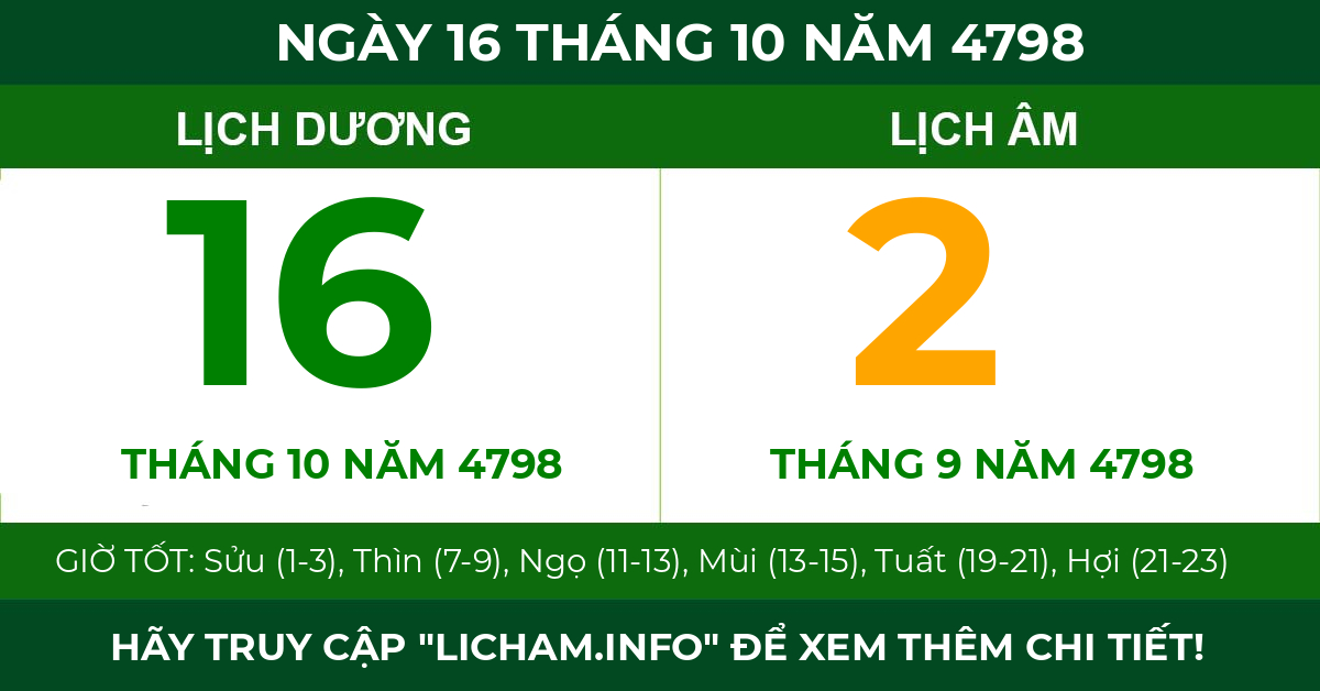 lịch âm ngày 16 tháng 10 năm 4798
