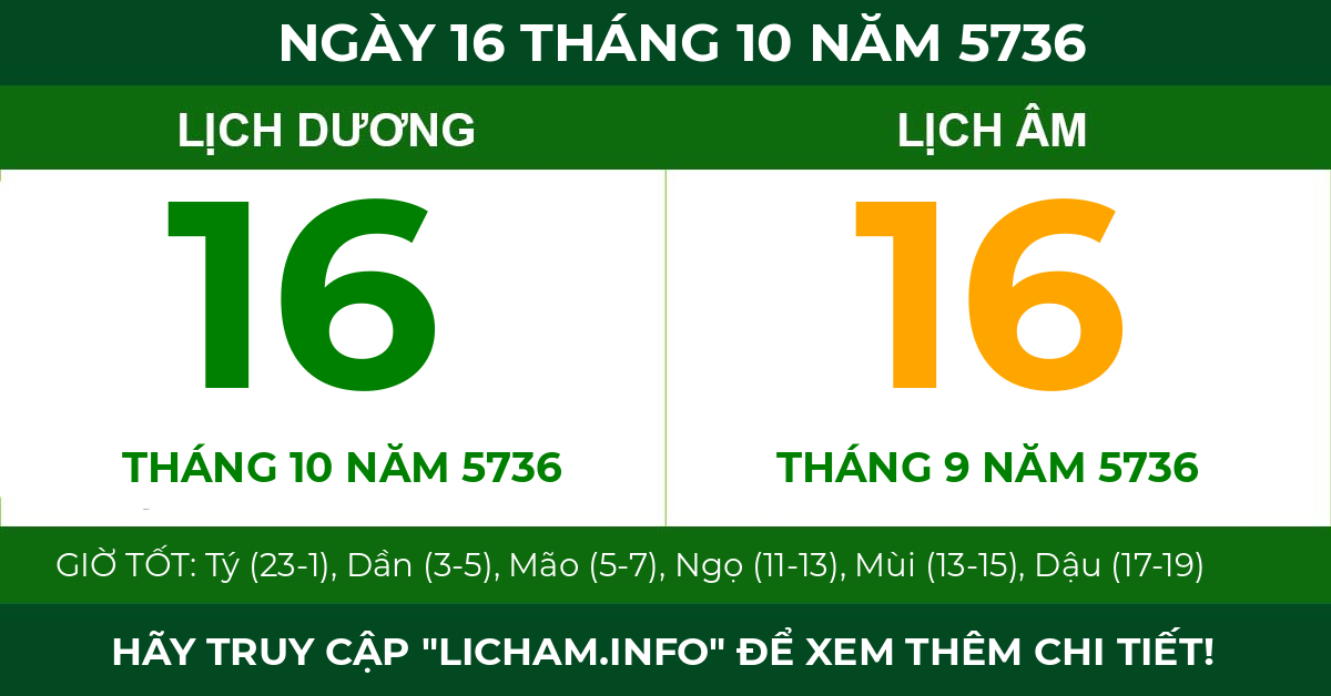 lịch âm ngày 16 tháng 10 năm 5736