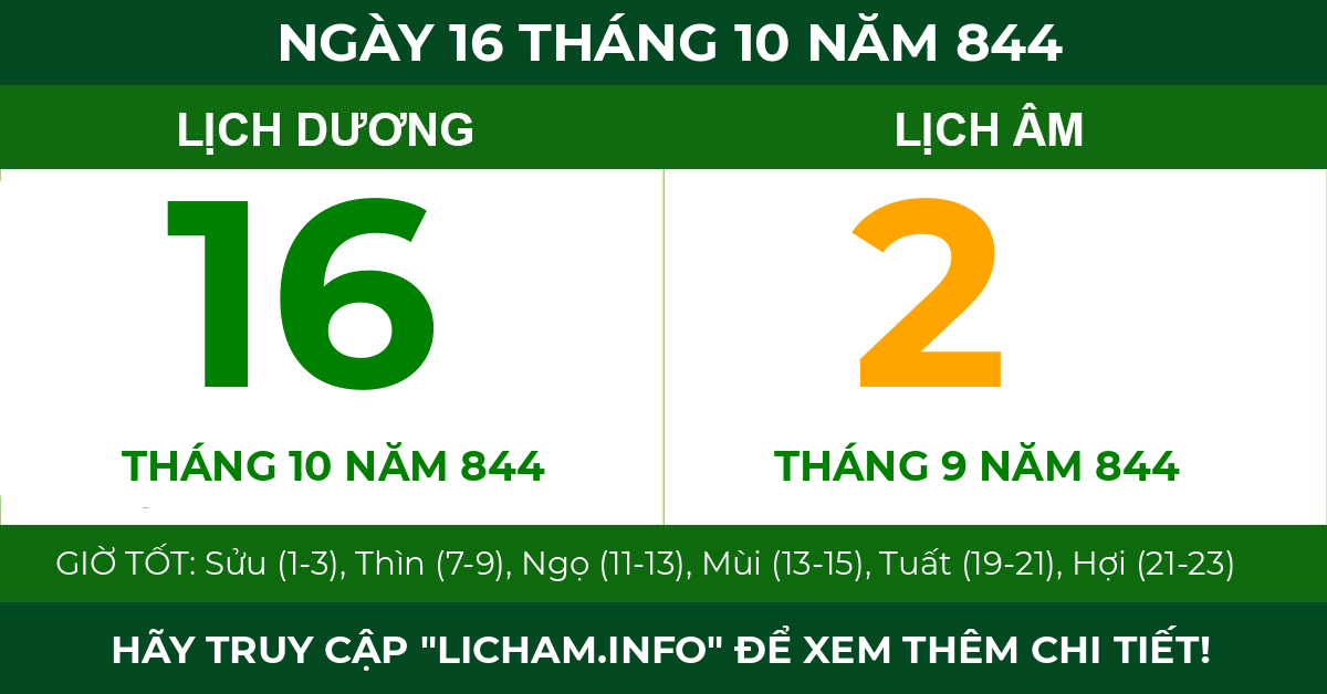 lịch âm ngày 16 tháng 10 năm 844