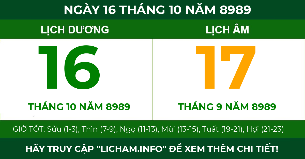 lịch âm ngày 16 tháng 10 năm 8989
