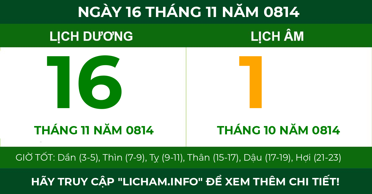 lịch âm ngày 16 tháng 11 năm 0814