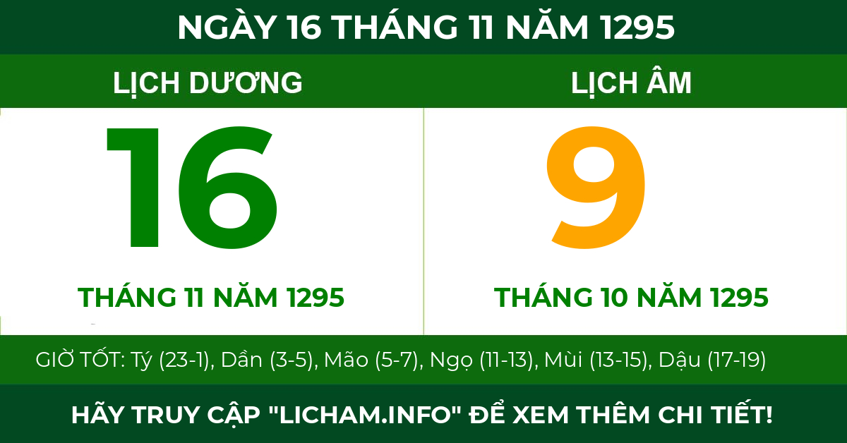 lịch âm ngày 16 tháng 11 năm 1295