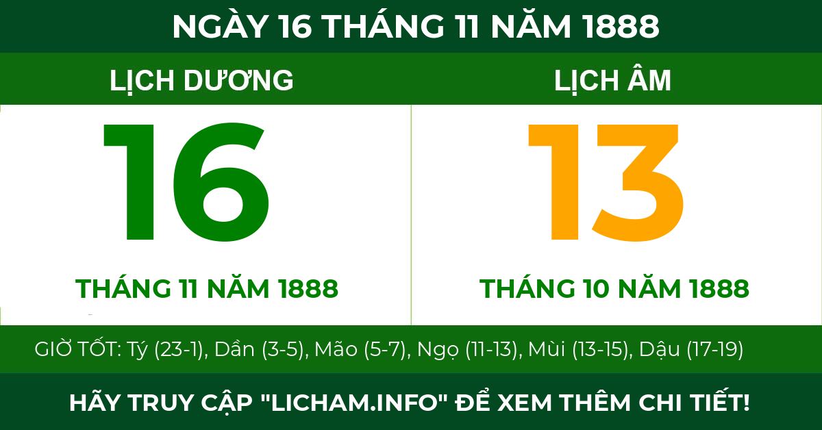 lịch âm ngày 16 tháng 11 năm 1888