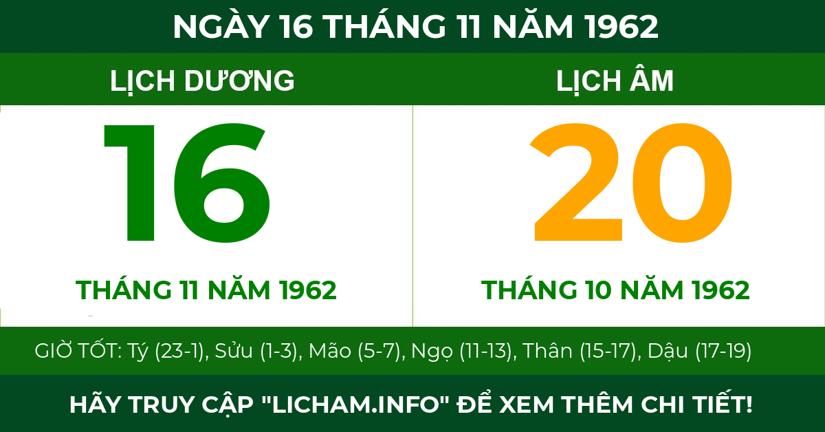 lịch âm ngày 16 tháng 11 năm 1962