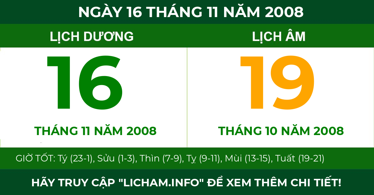 lịch âm ngày 16 tháng 11 năm 2008
