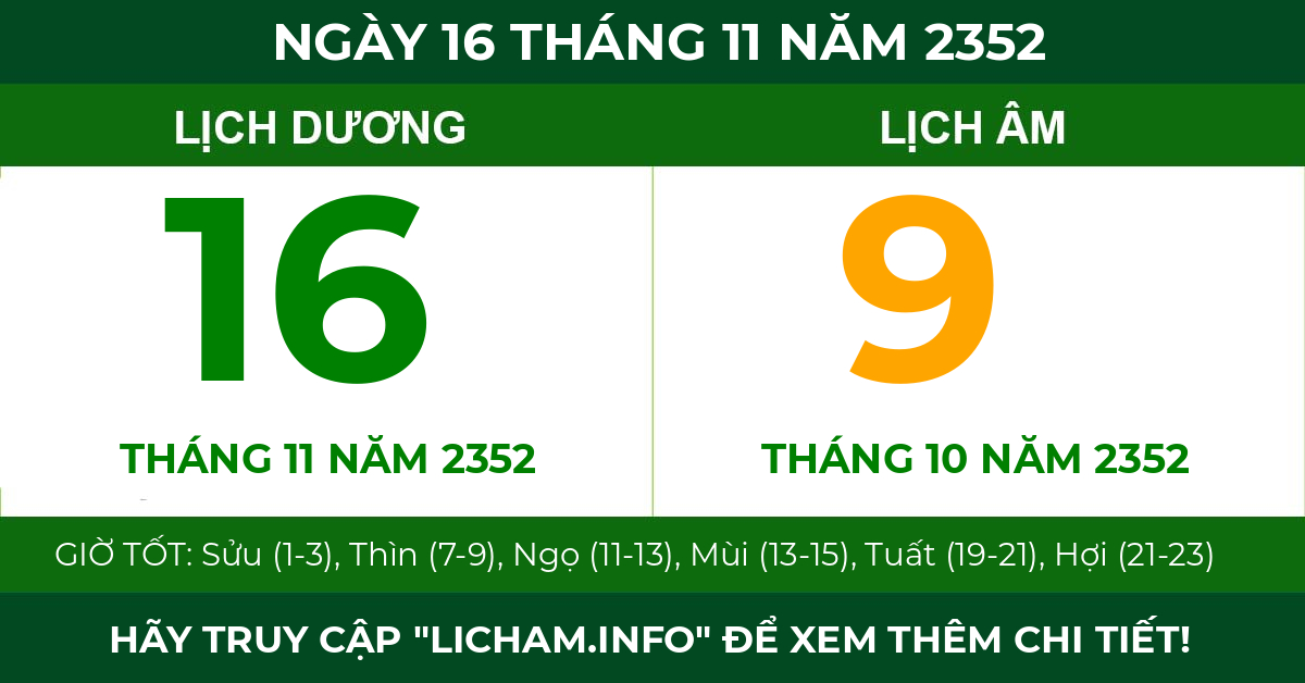 lịch âm ngày 16 tháng 11 năm 2352