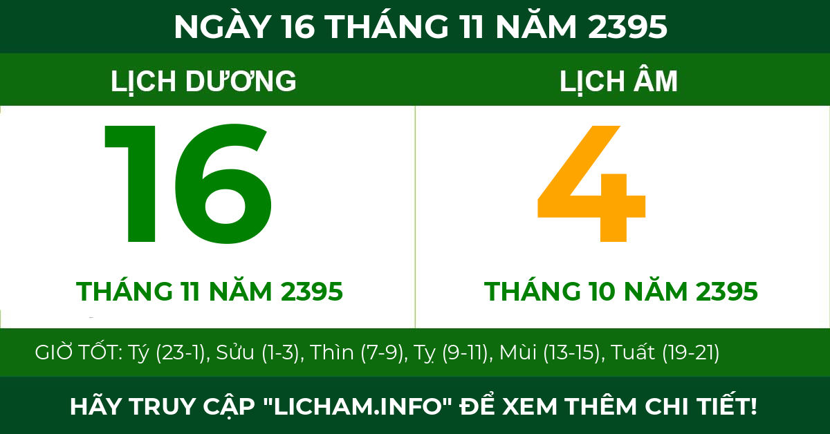 lịch âm ngày 16 tháng 11 năm 2395
