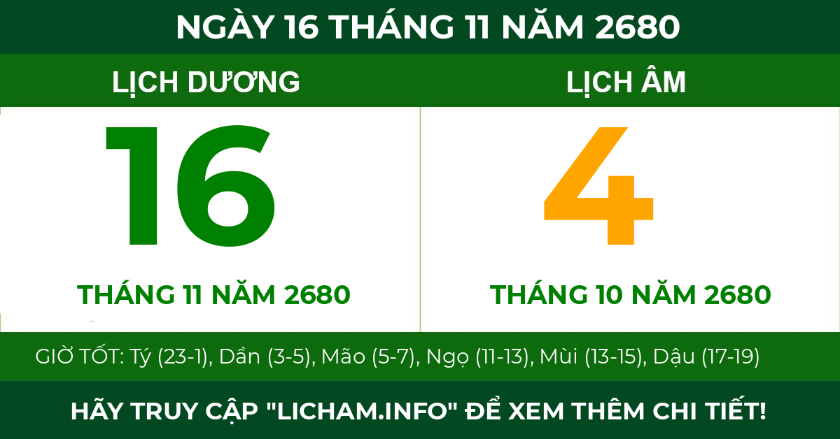 lịch âm ngày 16 tháng 11 năm 2680