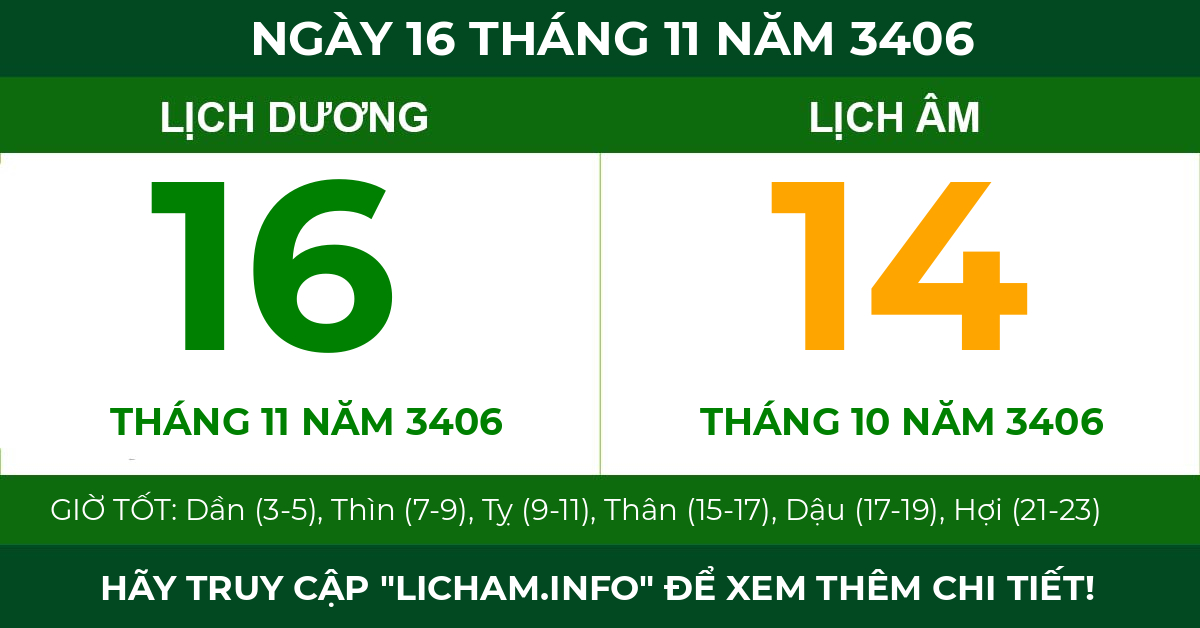 lịch âm ngày 16 tháng 11 năm 3406