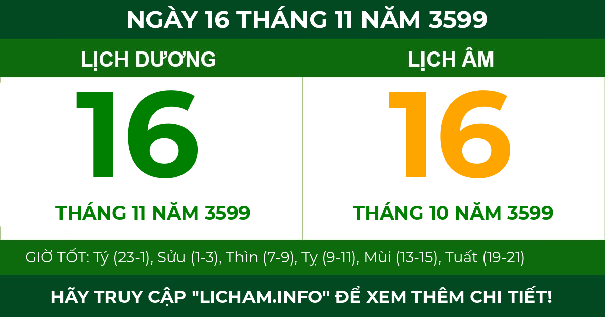 lịch âm ngày 16 tháng 11 năm 3599