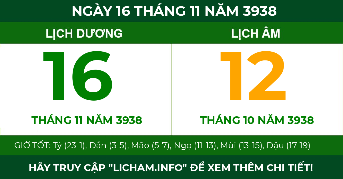 lịch âm ngày 16 tháng 11 năm 3938