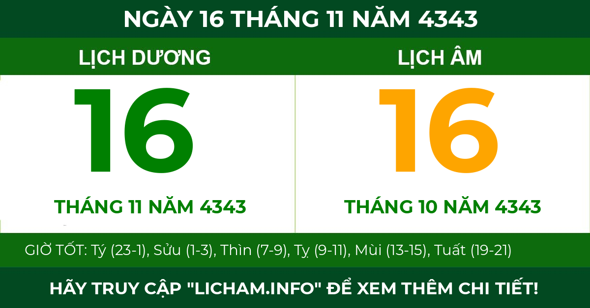 lịch âm ngày 16 tháng 11 năm 4343