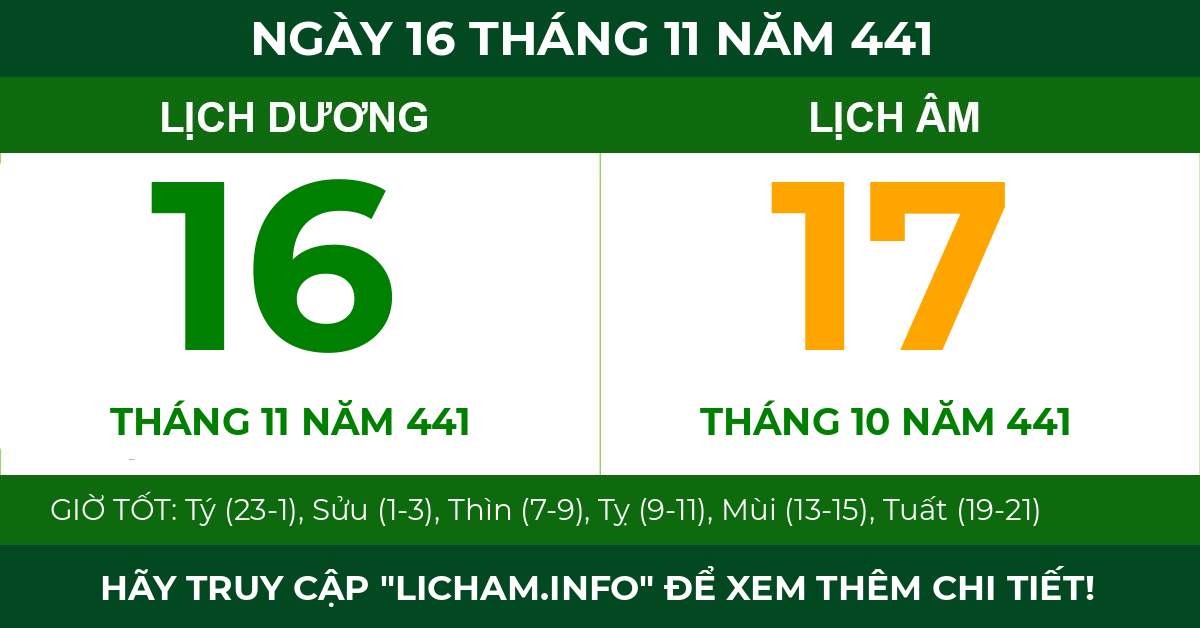 lịch âm ngày 16 tháng 11 năm 441