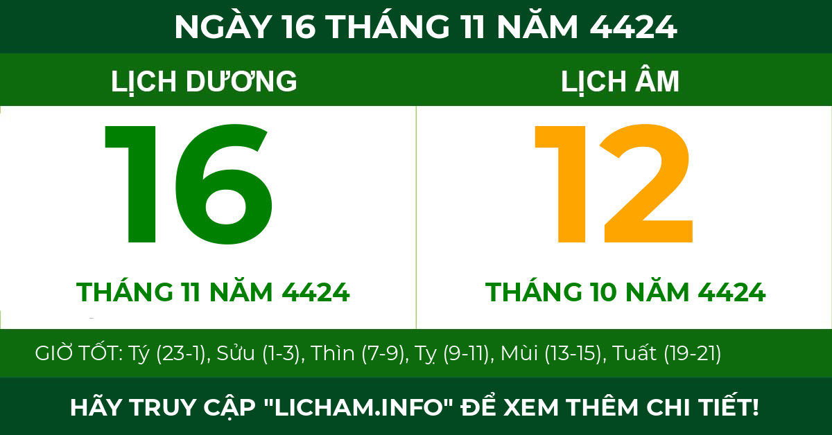 lịch âm ngày 16 tháng 11 năm 4424