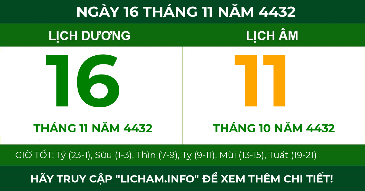 lịch âm ngày 16 tháng 11 năm 4432