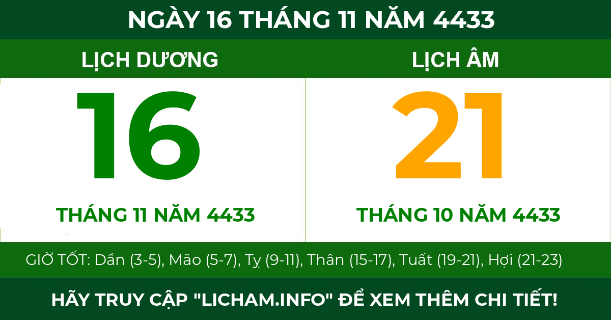 lịch âm ngày 16 tháng 11 năm 4433