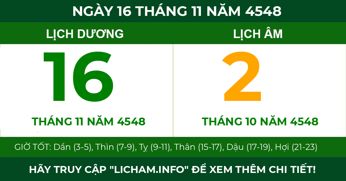 lịch âm ngày 16 tháng 11 năm 4548