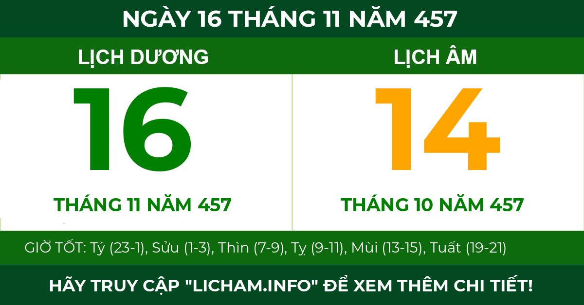 lịch âm ngày 16 tháng 11 năm 457