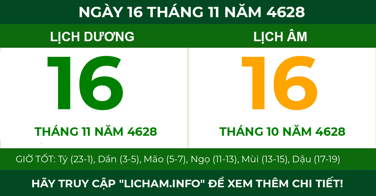 lịch âm ngày 16 tháng 11 năm 4628