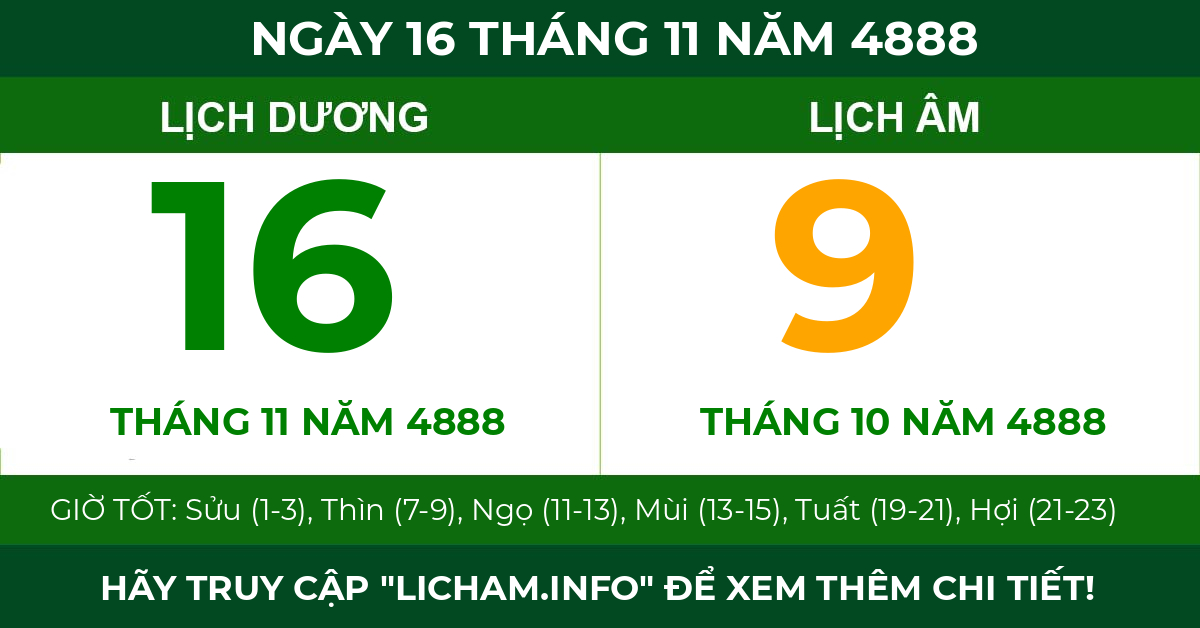 lịch âm ngày 16 tháng 11 năm 4888