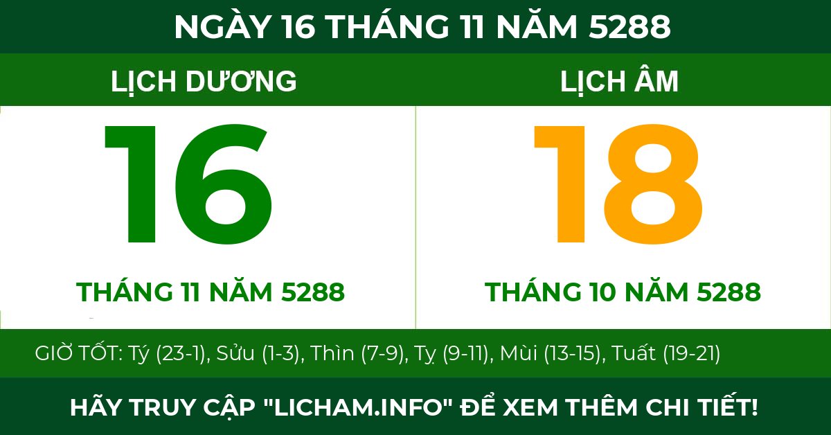 lịch âm ngày 16 tháng 11 năm 5288