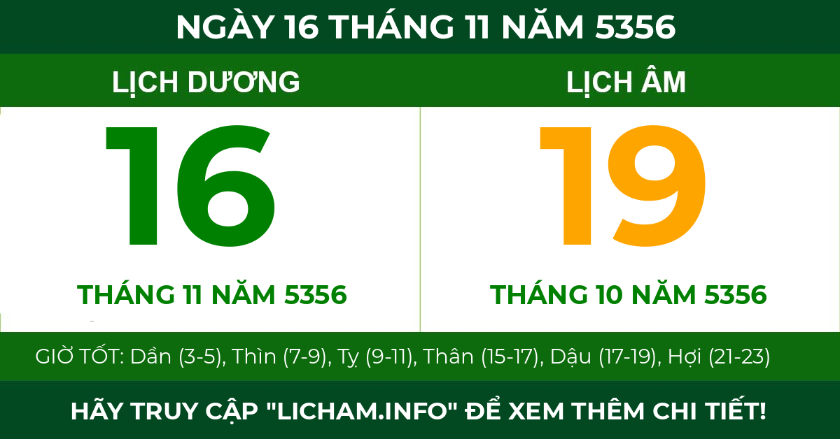lịch âm ngày 16 tháng 11 năm 5356