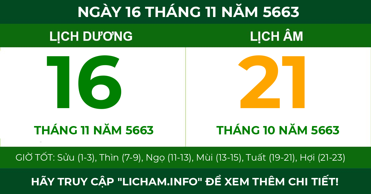 lịch âm ngày 16 tháng 11 năm 5663