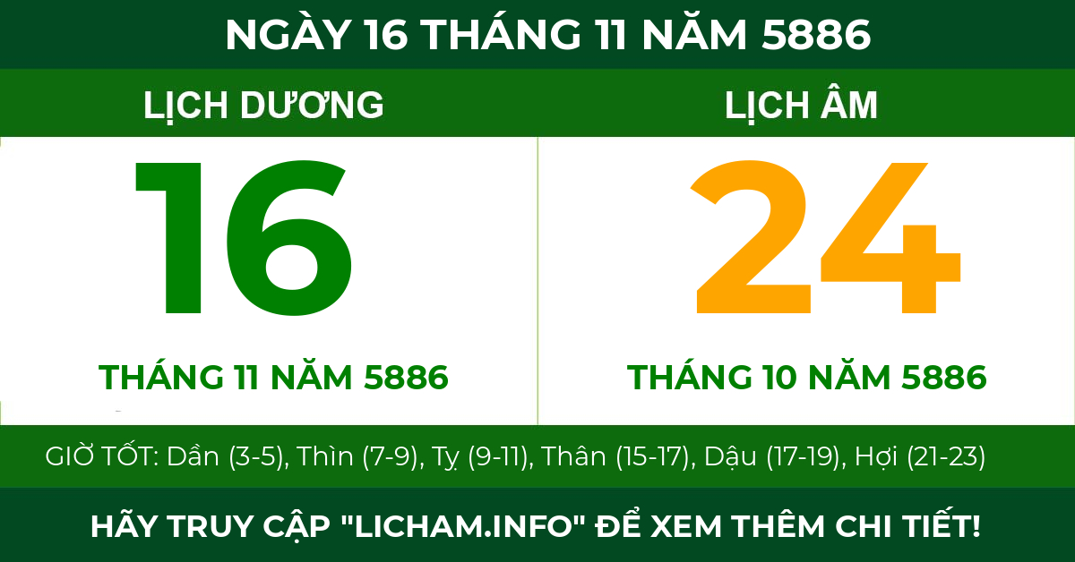 lịch âm ngày 16 tháng 11 năm 5886