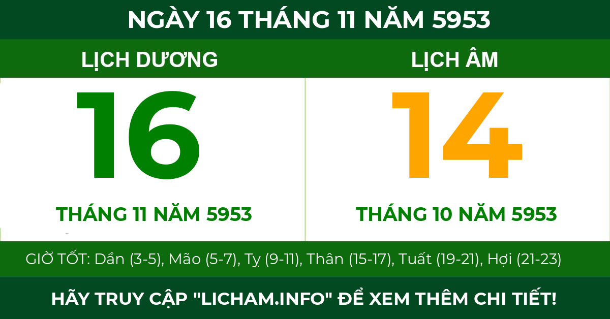lịch âm ngày 16 tháng 11 năm 5953